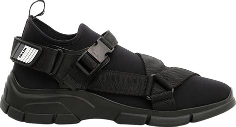 Prada Neoprene Buckle Strap Sneakers In Black In F0002 Black